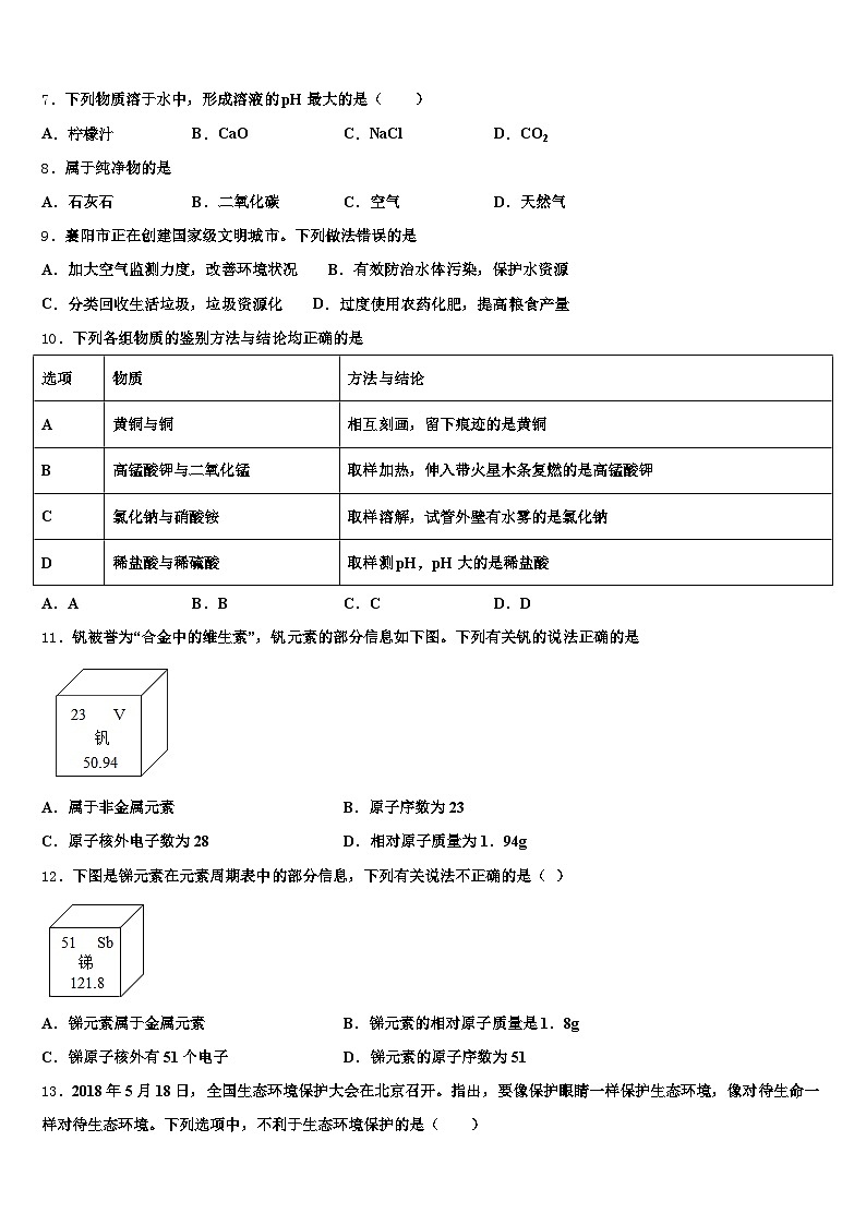 阳江市2025-2026学年中考化学模拟试题（含答案解析）第3页