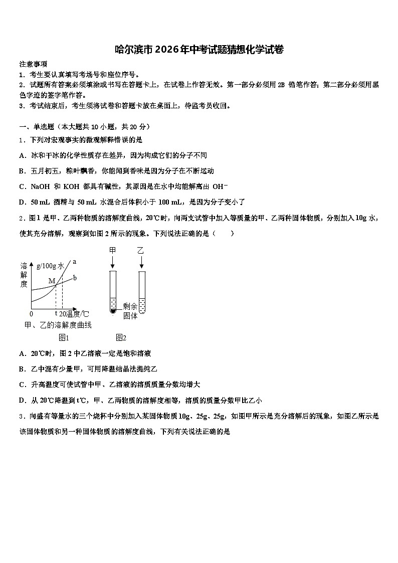 哈尔滨市2026年中考试题猜想化学试卷（含答案解析）第1页