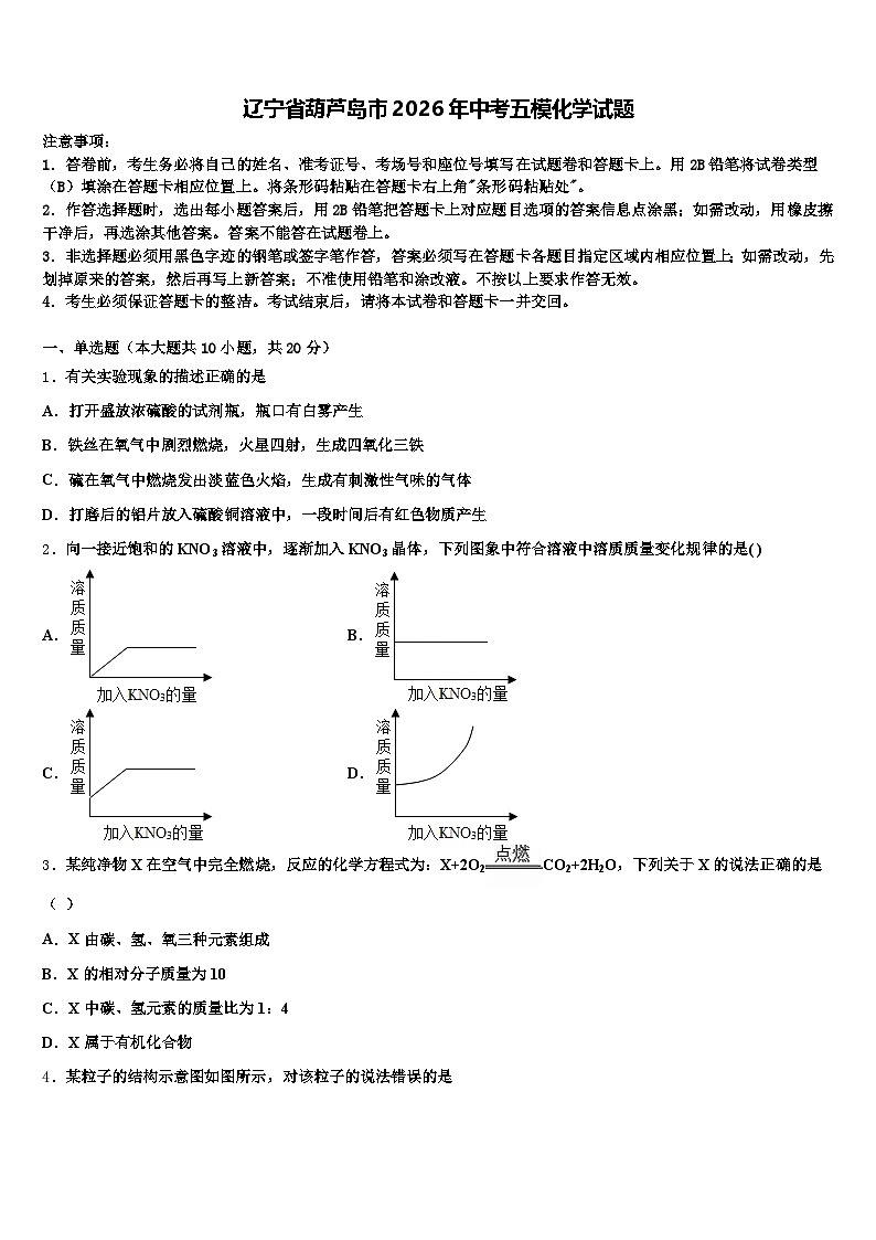辽宁省葫芦岛市2026年中考五模化学试题（含答案解析）第1页