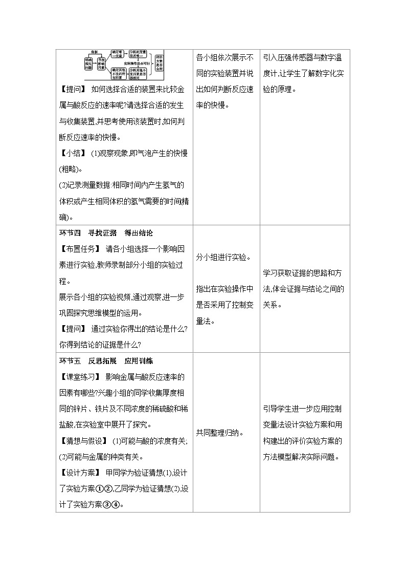 科粤版九年级化学下册第六单元金属和金属材料科学探究 探究影响金属与酸反应速率的因素教案（表格式）第3页