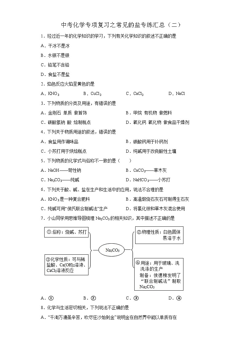 中考化学一轮复习专项巩固练习 常见的盐专练汇总（二）（含答案解析）第1页