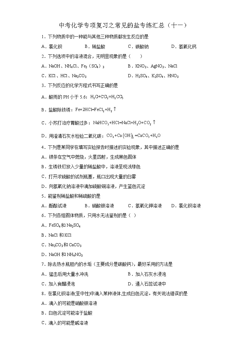 中考化学一轮复习专项巩固练习 常见的盐专练汇总（十一）（含答案解析）第1页