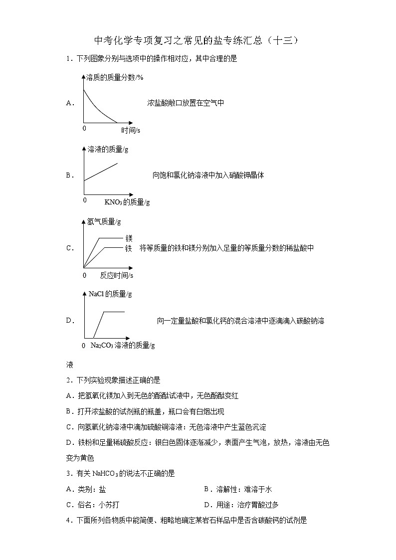 中考化学一轮复习专项巩固练习 常见的盐专练汇总（十三）（含答案解析）第1页