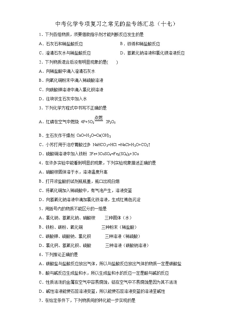 中考化学一轮复习专项巩固练习 常见的盐专练汇总（十七）（含答案解析）第1页