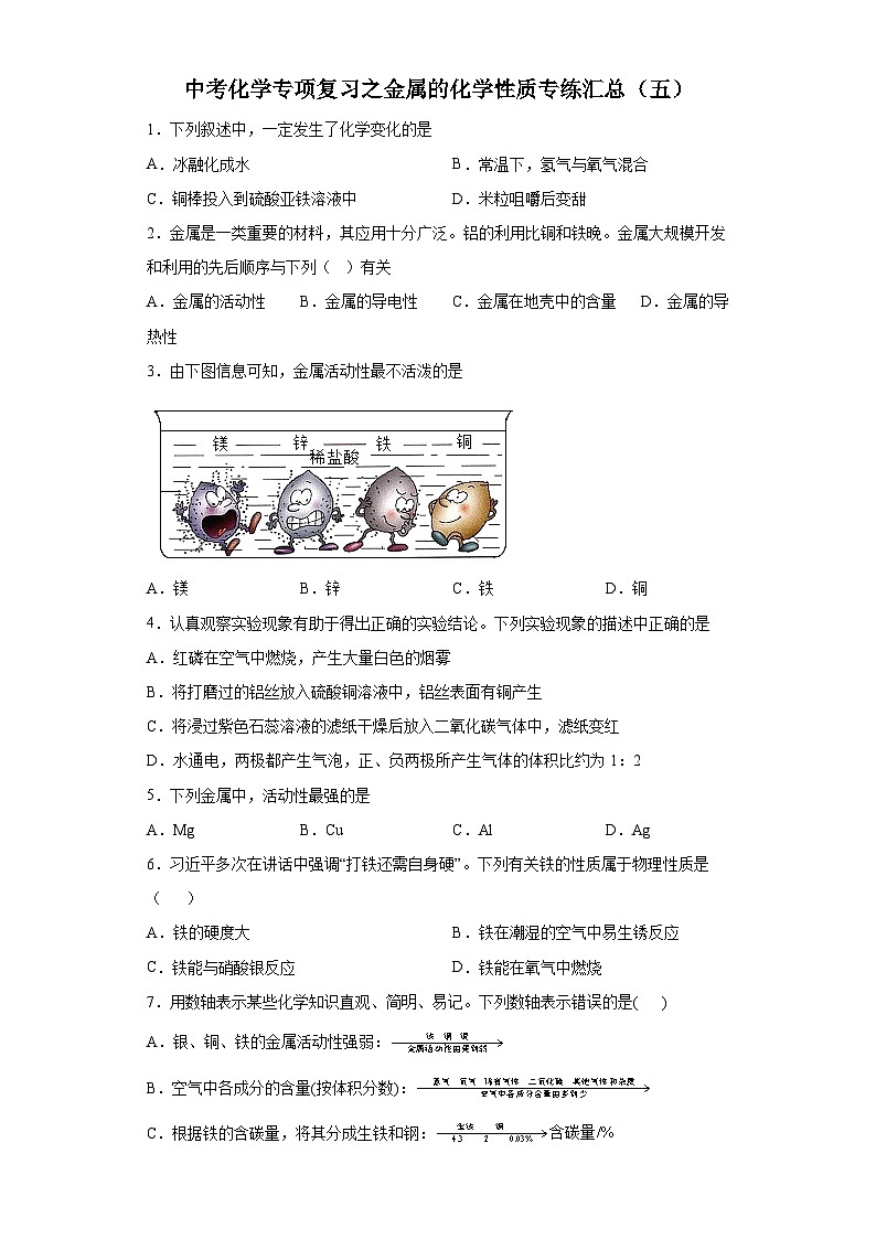 中考化学一轮复习专项巩固练习 金属的化学性质专练汇总（五）（含答案解析）第1页