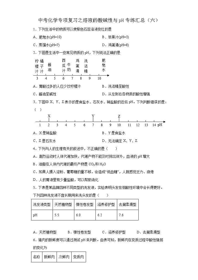 中考化学一轮复习专项巩固练习 溶液的酸碱性与pH专练汇总（六）（含答案解析）第1页