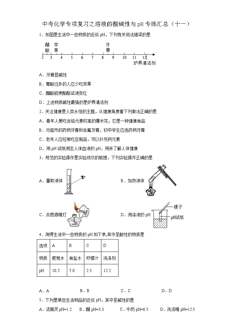 中考化学一轮复习专项巩固练习 溶液的酸碱性与pH专练汇总（十一）（含答案解析）第1页