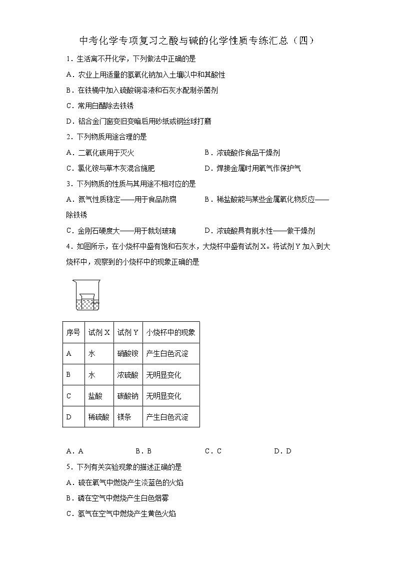 中考化学一轮复习专项巩固练习 酸与碱的化学性质专练汇总（四）第1页