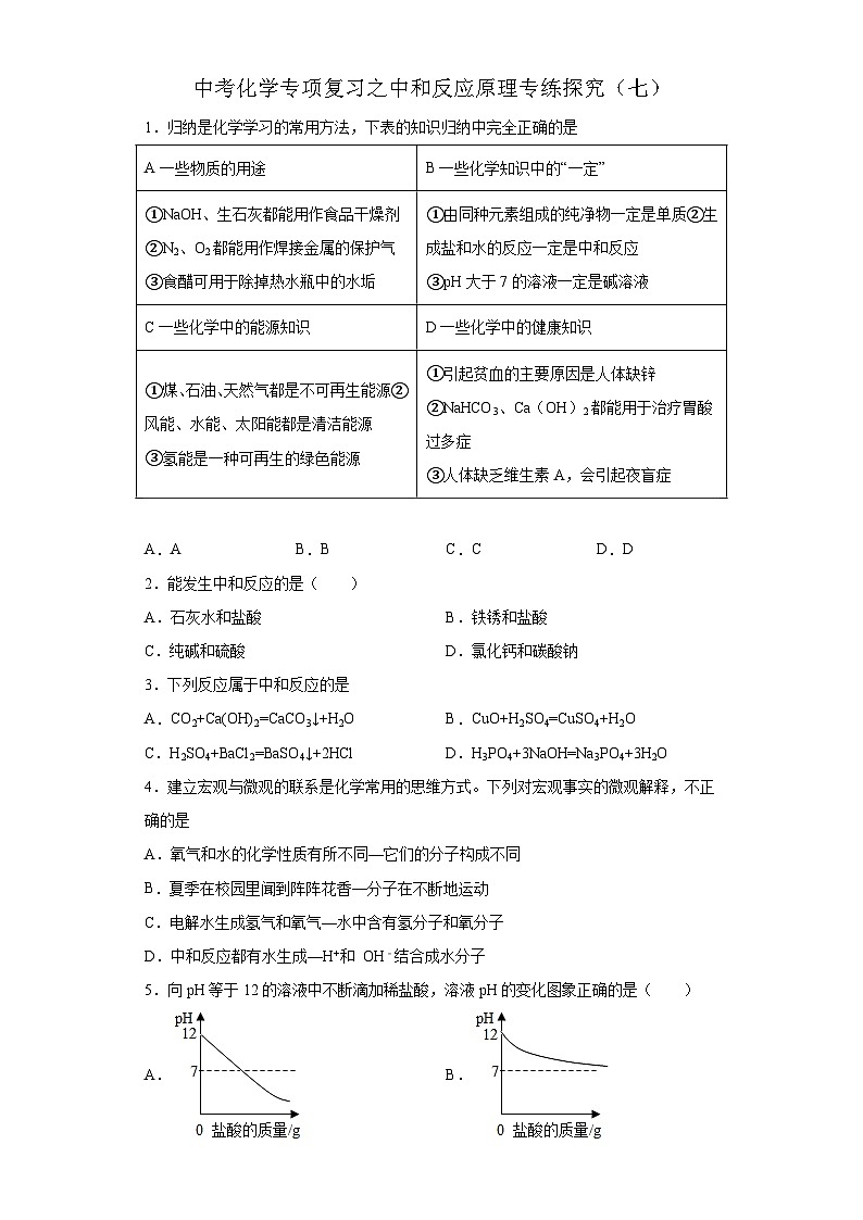 中考化学一轮复习专项巩固练习 中和反应原理专练探究（七）（含答案解析）第1页