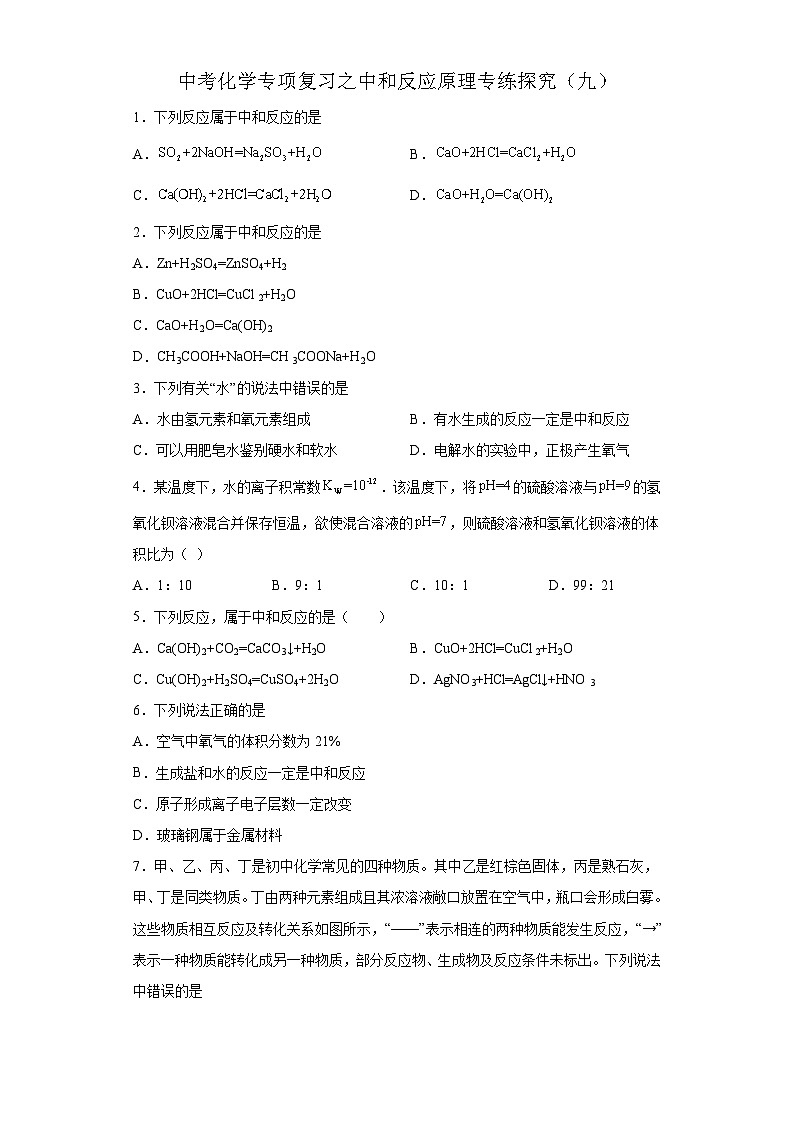 中考化学一轮复习专项巩固练习 中和反应原理专练探究（九）（含答案解析）第1页