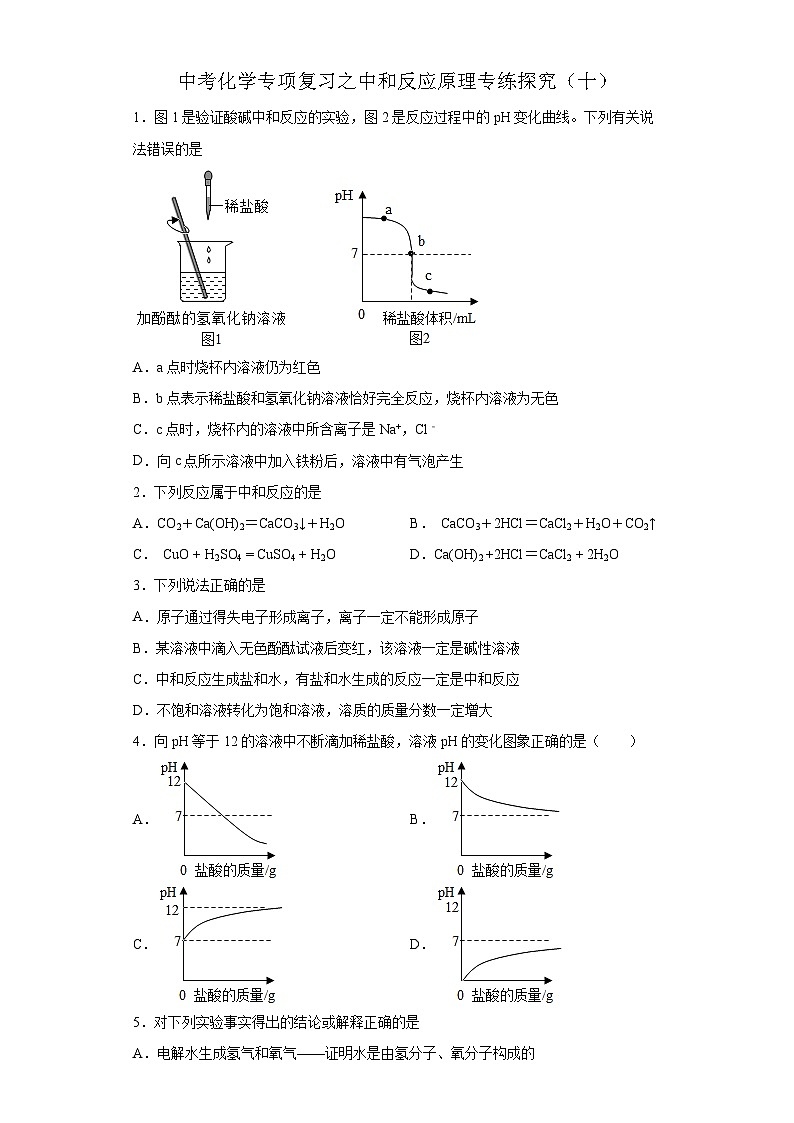 中考化学一轮复习专项巩固练习 中和反应原理专练探究（十）（含答案解析）第1页