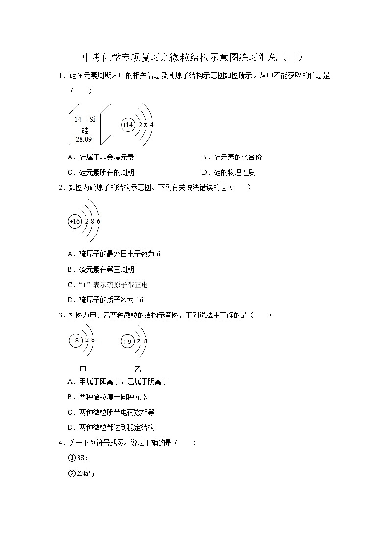 中考化学一轮复习专项巩固练习 微粒结构示意图练习汇总（二）（含答案解析）第1页
