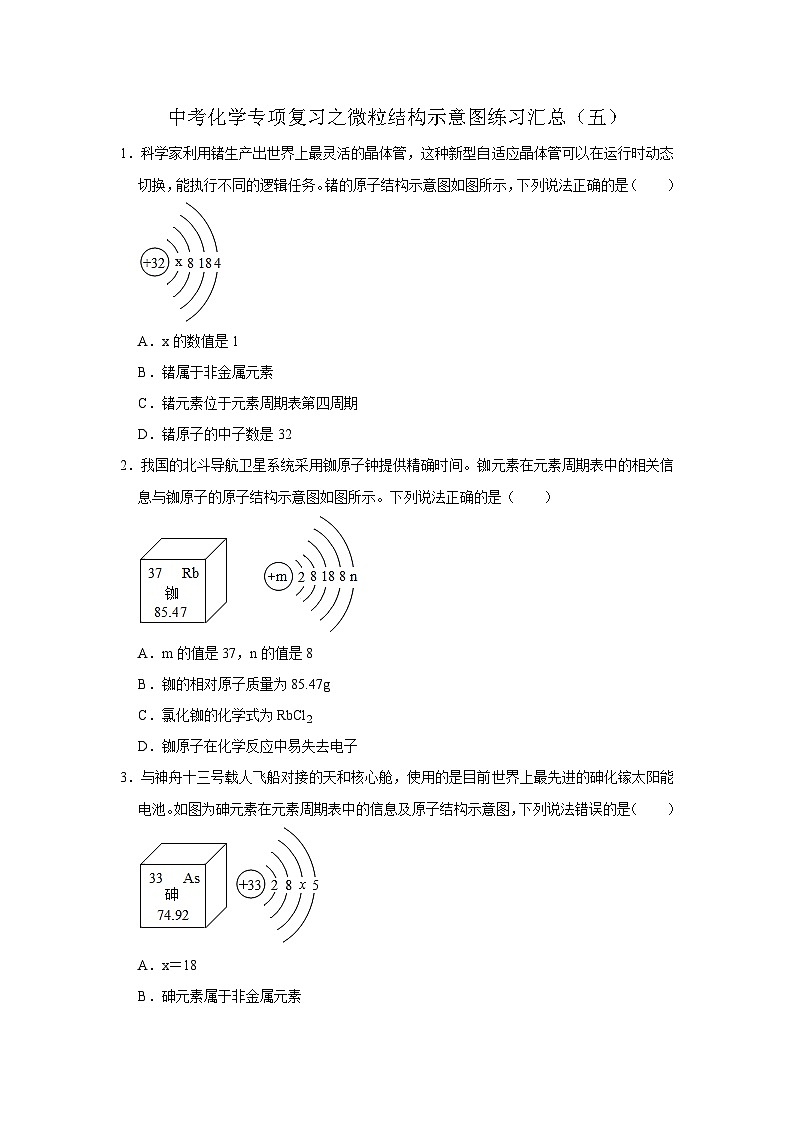 中考化学一轮复习专项巩固练习 微粒结构示意图练习汇总（五）（含答案解析）第1页
