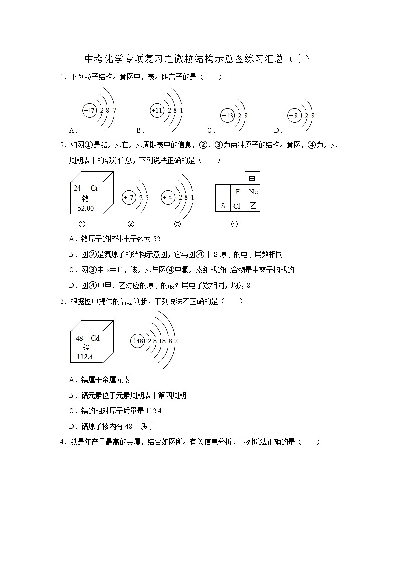 中考化学一轮复习专项巩固练习 微粒结构示意图练习汇总（十）（含答案解析）第1页