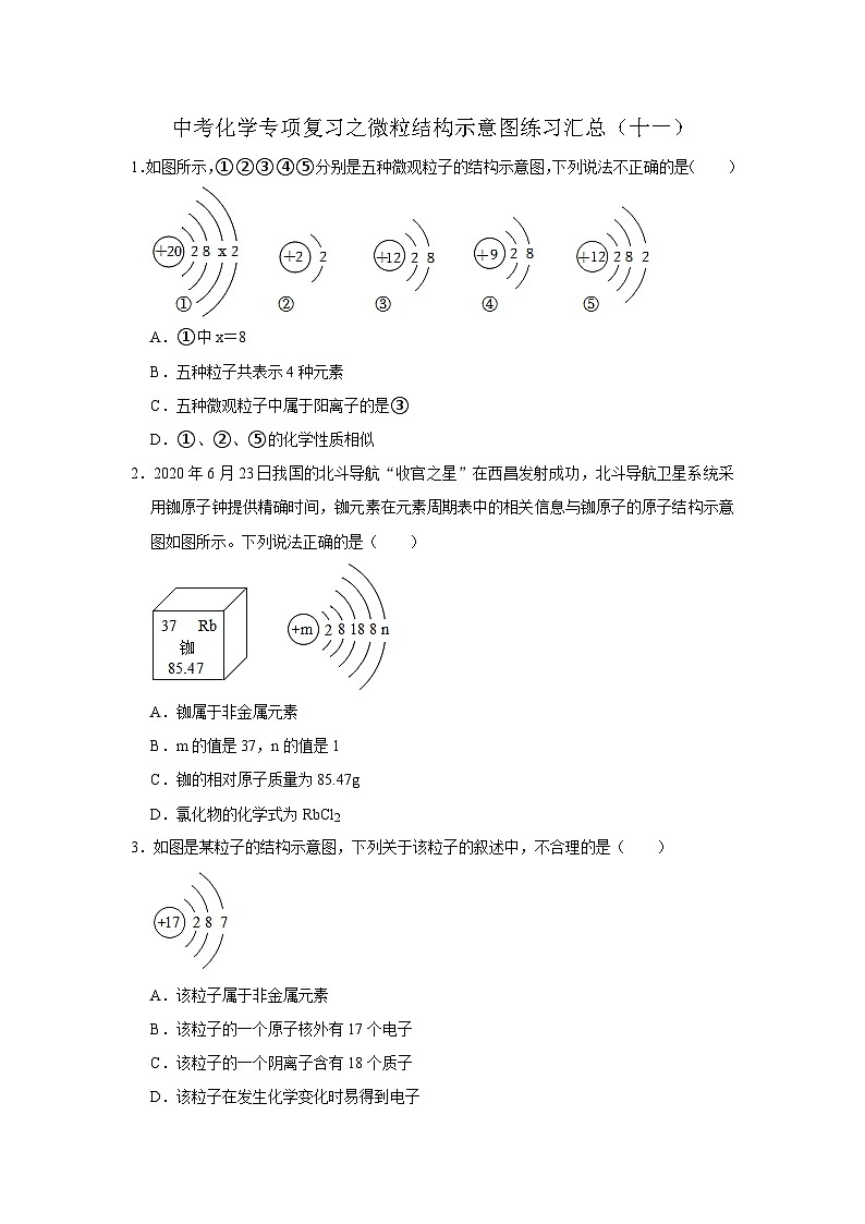中考化学一轮复习专项巩固练习 微粒结构示意图练习汇总（十一）（含答案解析）第1页