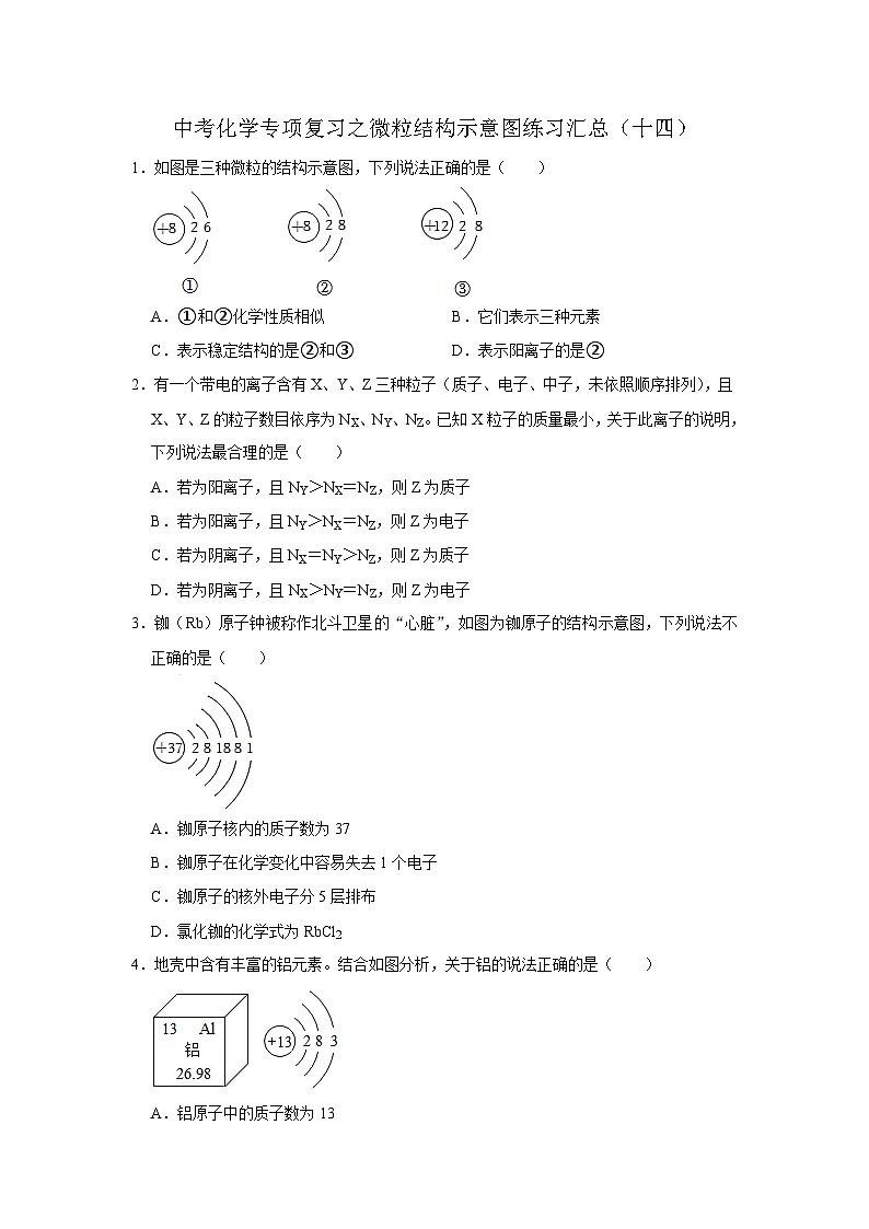 中考化学一轮复习专项巩固练习 微粒结构示意图练习汇总（十四）（含答案解析）第1页