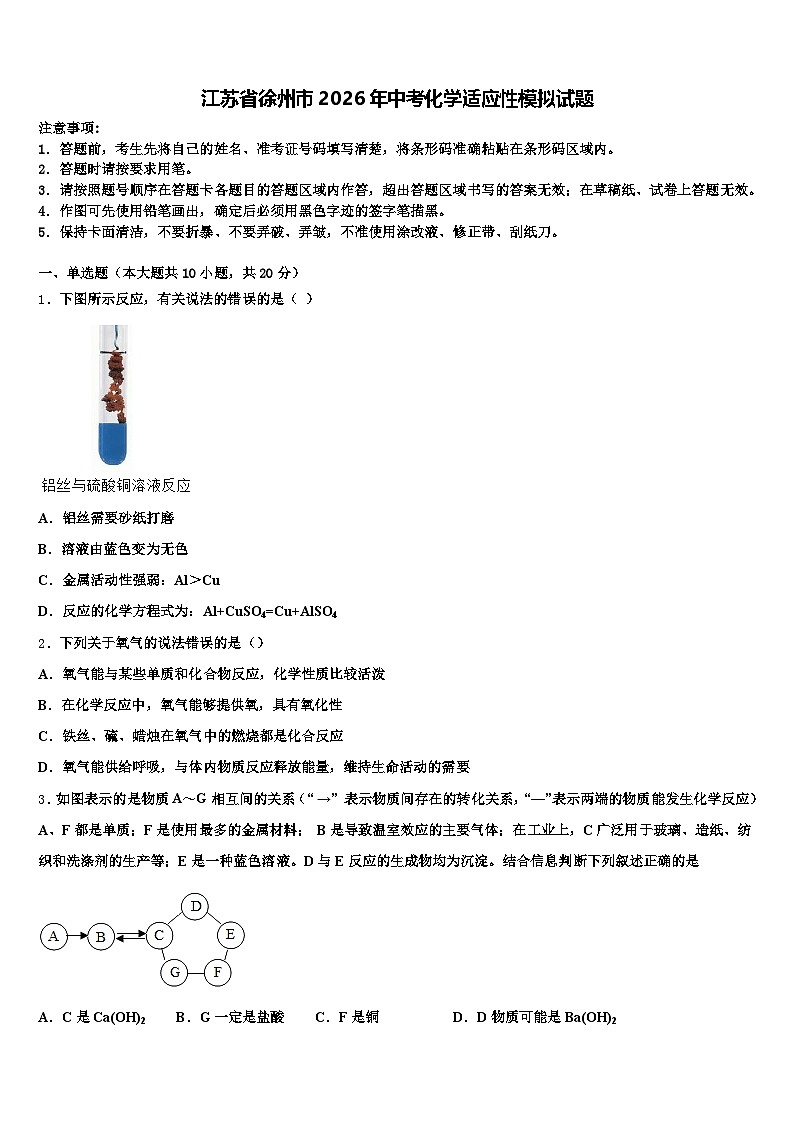 江苏省徐州市2026年中考化学适应性模拟试题（含答案解析）第1页