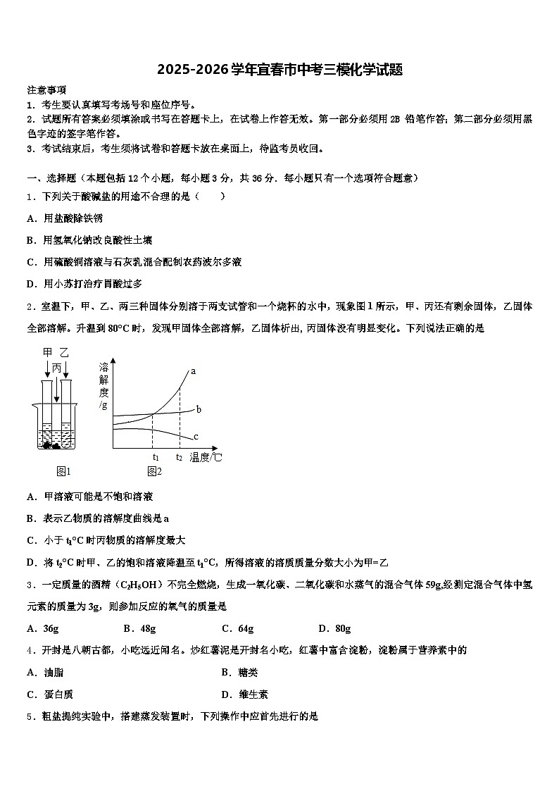 2025-2026学年宜春市中考三模化学试题（含答案解析）第1页