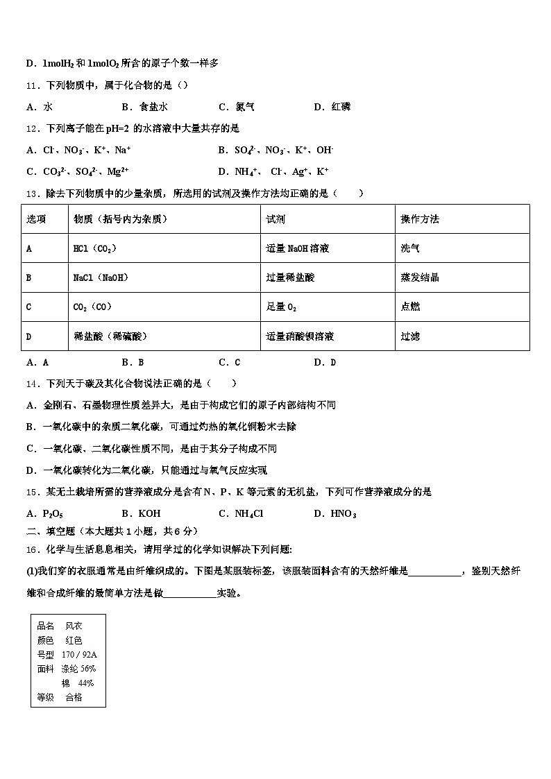 2026年滁州市中考化学全真模拟试题（含答案解析）第3页