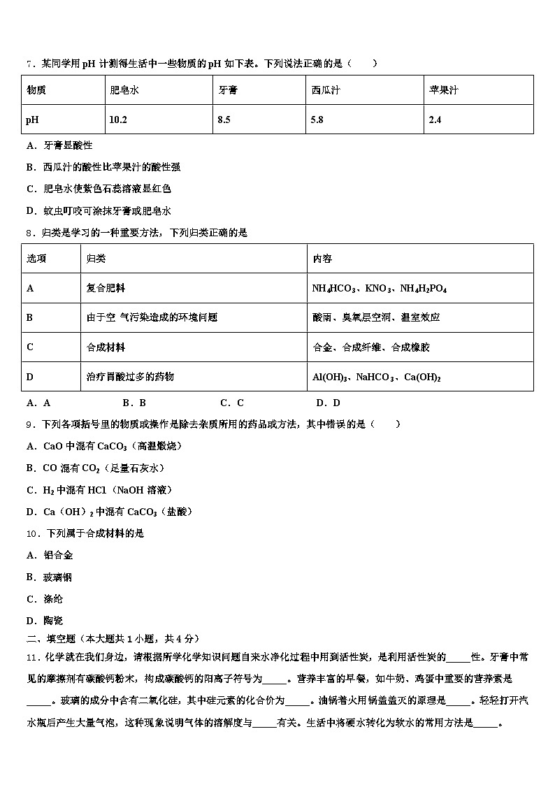 2026届淮南市中考考前最后一卷化学试卷（含答案解析）第2页