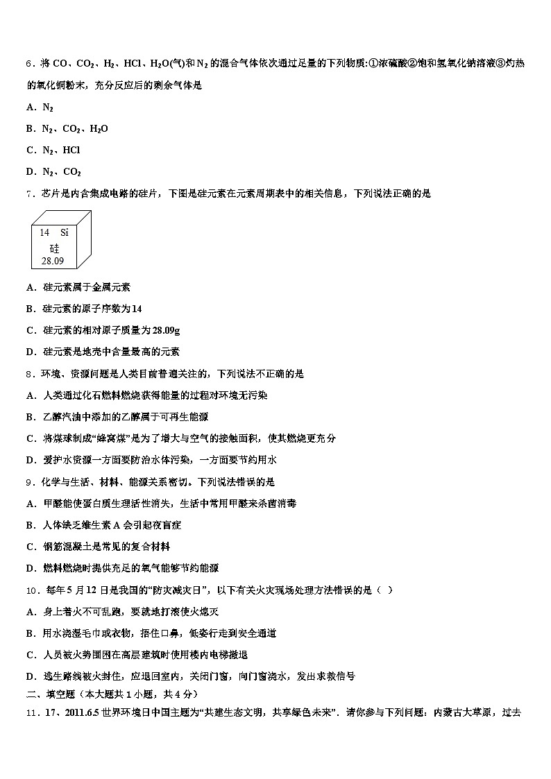 甘肃省嘉峪关市2025-2026学年中考化学押题试卷（含答案解析）第2页