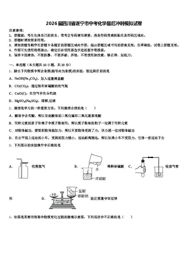 2026届四川省遂宁市中考化学最后冲刺模拟试卷（含答案解析）第1页