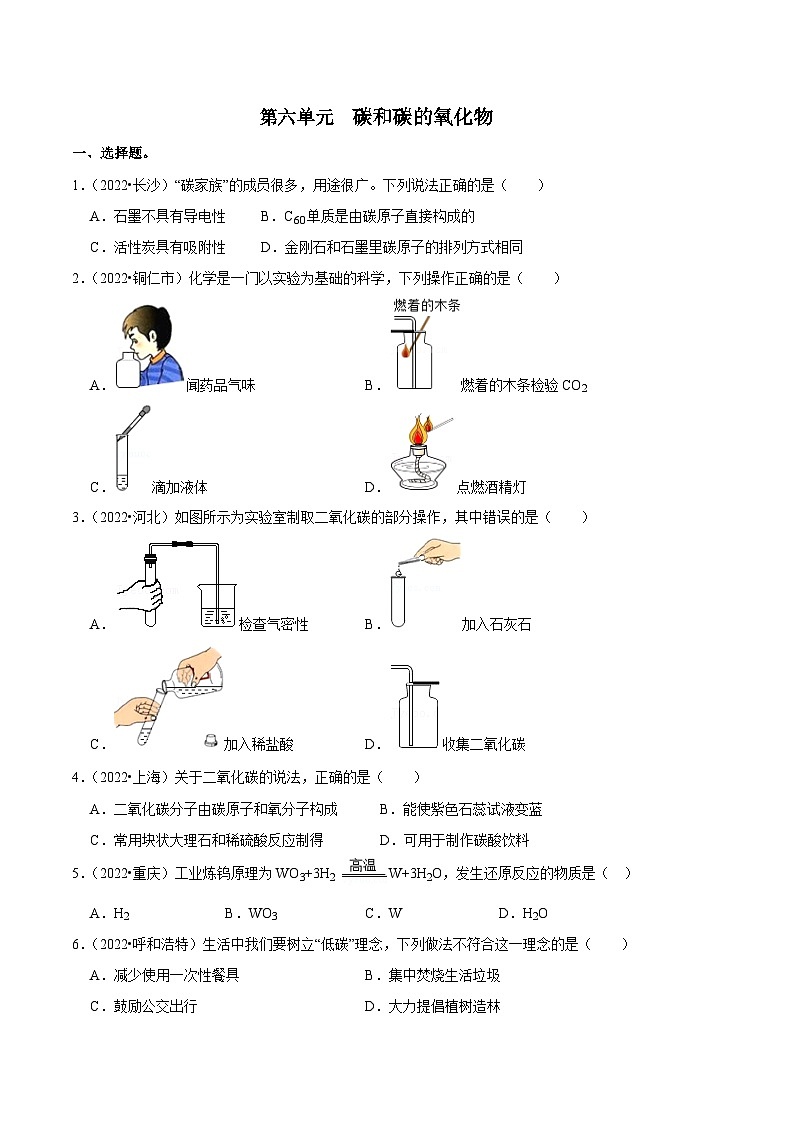 中考化学一轮复习章节分类考点讲解与训练第6单元 碳和碳的氧化物真题演练（原卷版）第1页