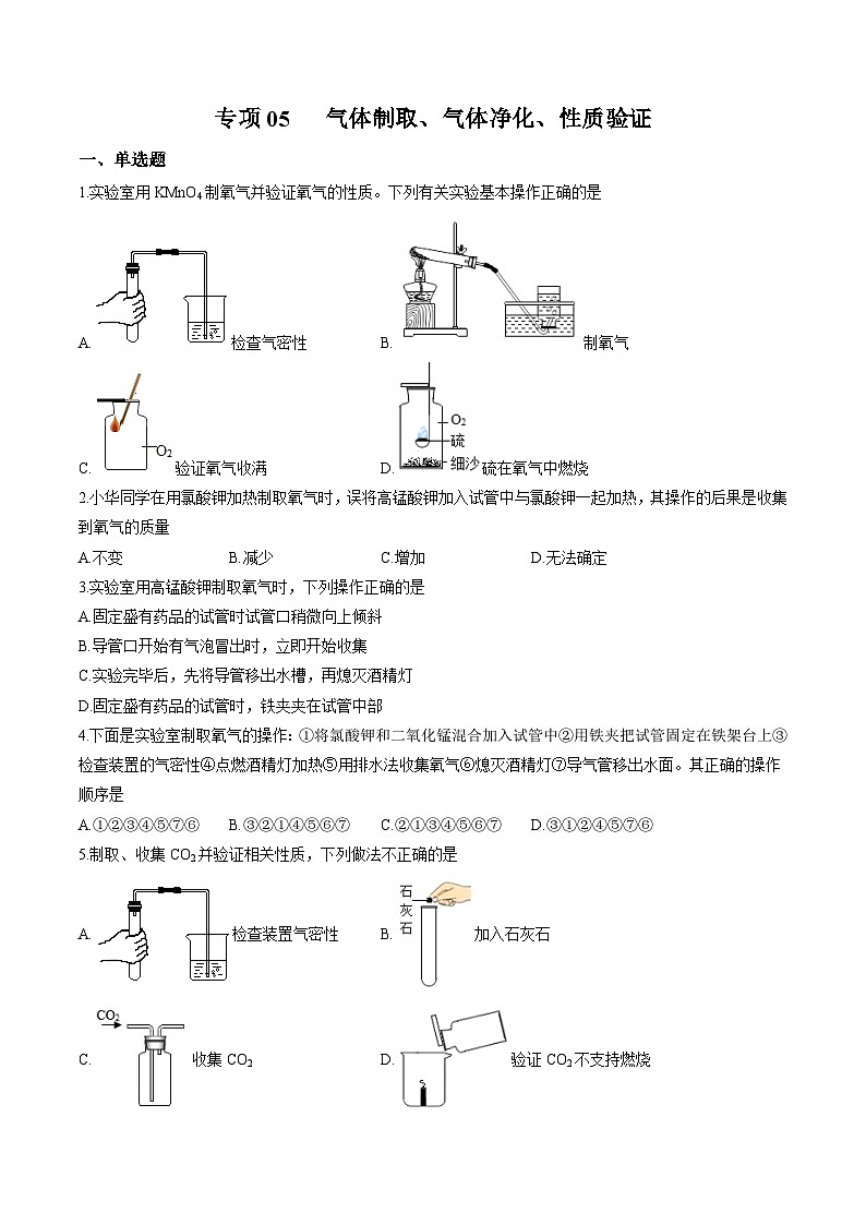 中考化学二轮复习核心考点专项拓展训练专项05 气体制取、气体净化、性质验证（原卷版）第1页