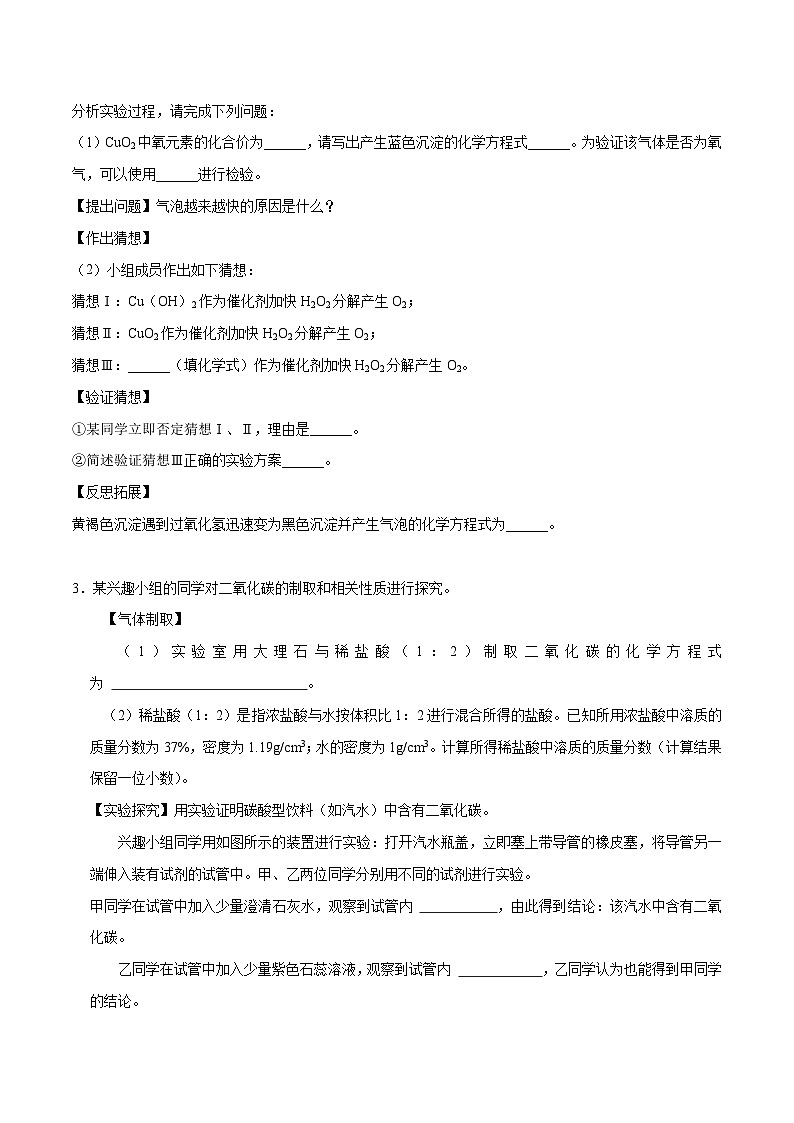 中考化学二轮专题复习 实验探究题突破练习14 课外实验拓展的探究（原卷版）第2页