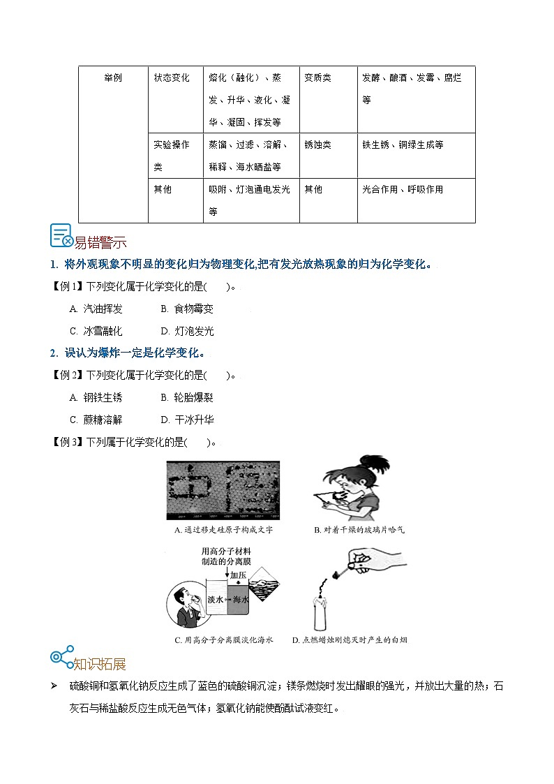 中考化学一轮复习考点巩固练习考点01  物质的变化和性质（原卷版）第2页