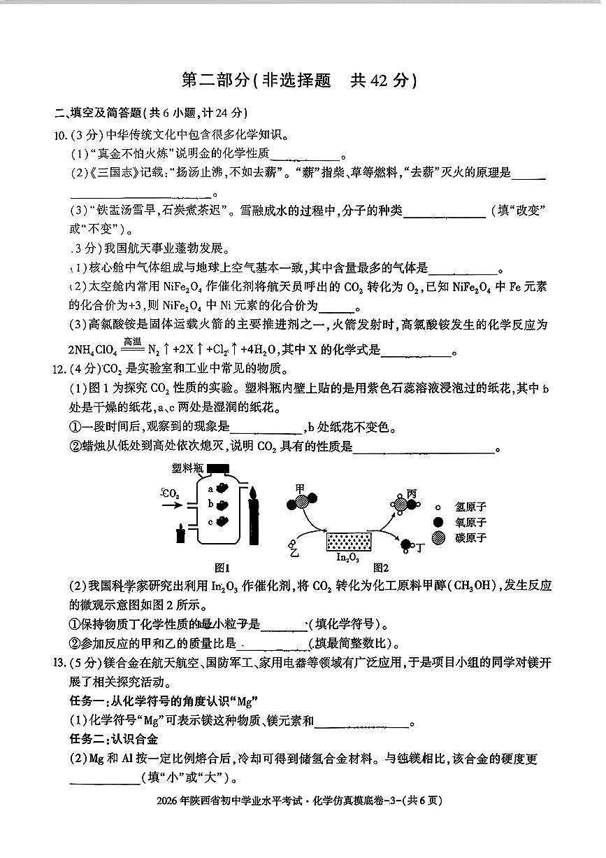 2026年陕西省初中学业水平考试仿真摸底化学试卷第3页