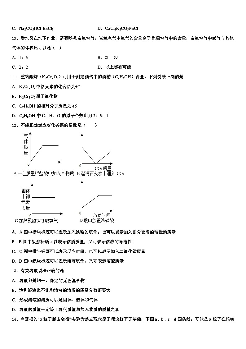 2026届吉林省长春市中考考前最后一卷化学试卷（含答案解析）第3页