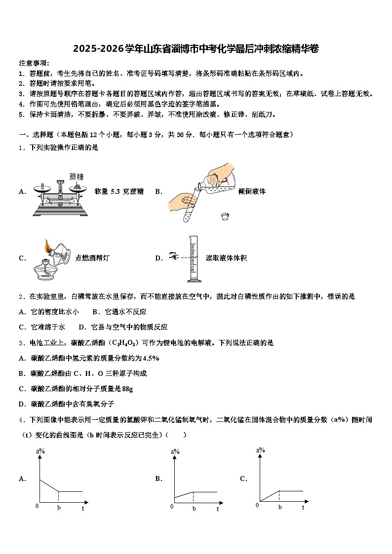 2025-2026学年山东省淄博市中考化学最后冲刺浓缩精华卷（含答案解析）第1页