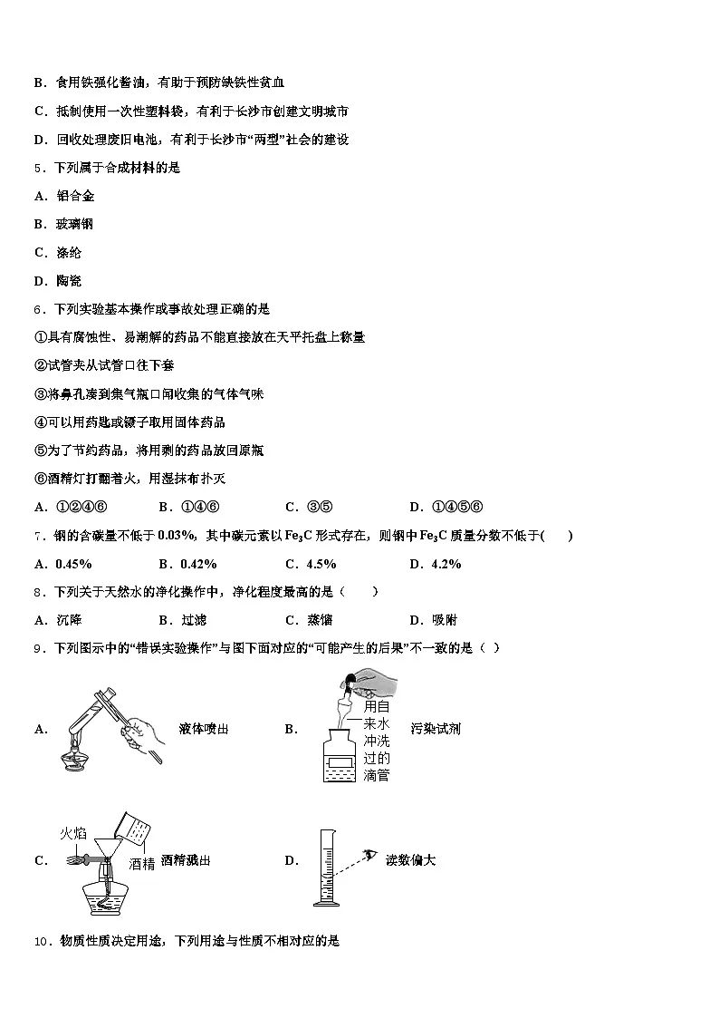 三沙市2025-2026学年中考化学最后冲刺模拟试卷（含答案解析）第2页