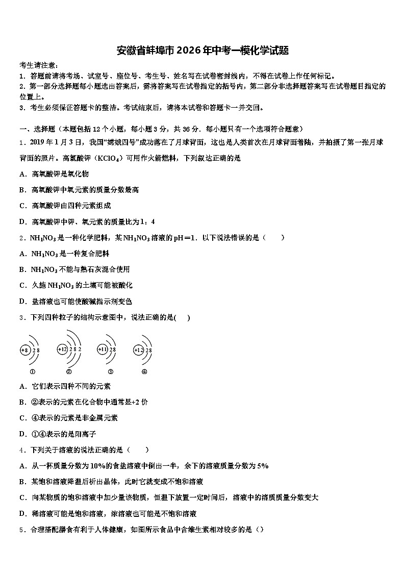 安徽省蚌埠市2026年中考一模化学试题（含答案解析）第1页