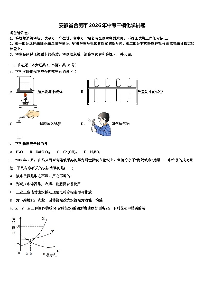 安徽省合肥市2026年中考三模化学试题（含答案解析）第1页