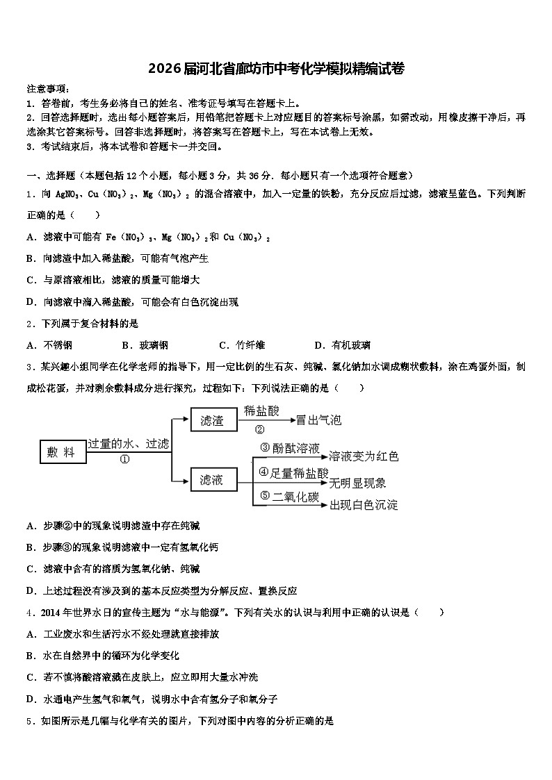 2026届河北省廊坊市中考化学模拟精编试卷（含答案解析）第1页