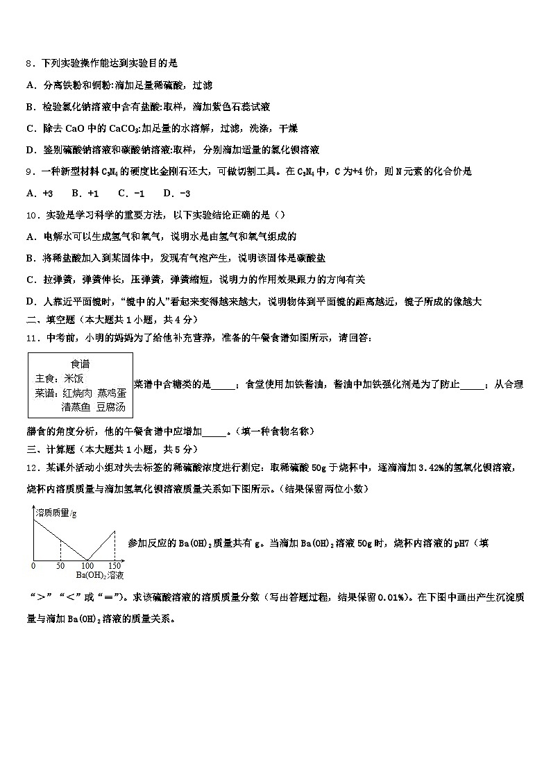 宣城市2026年中考适应性考试化学试题（含答案解析）第3页