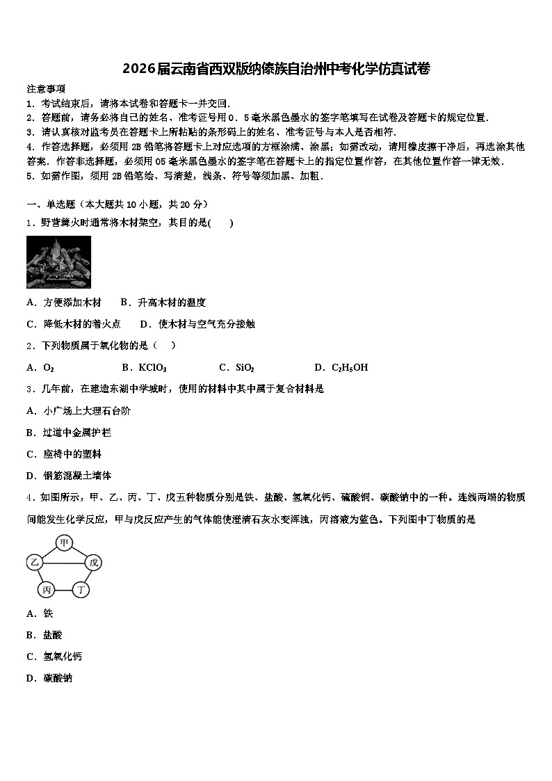 2026届云南省西双版纳傣族自治州中考化学仿真试卷（含答案解析）第1页