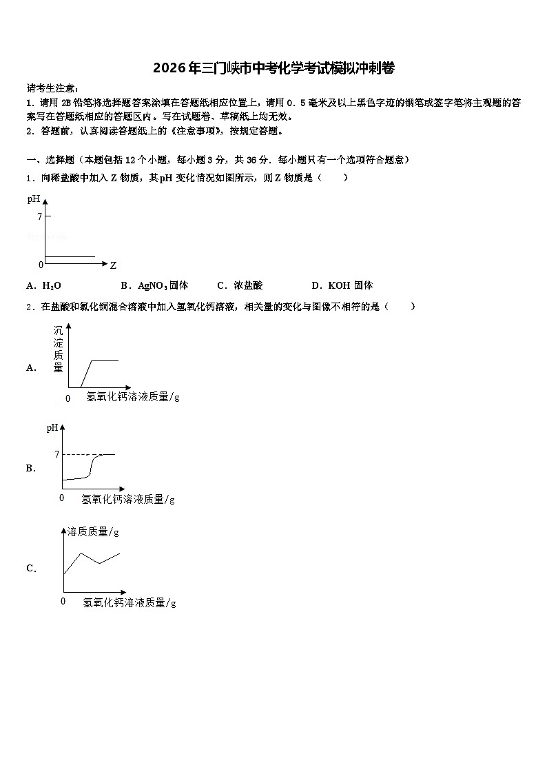 2026年三门峡市中考化学考试模拟冲刺卷（含答案解析）第1页
