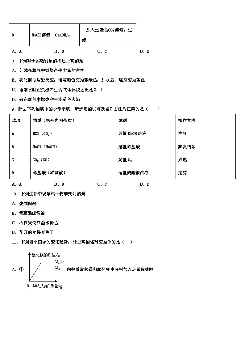 2026年杭州市中考三模化学试题（含答案解析）第3页