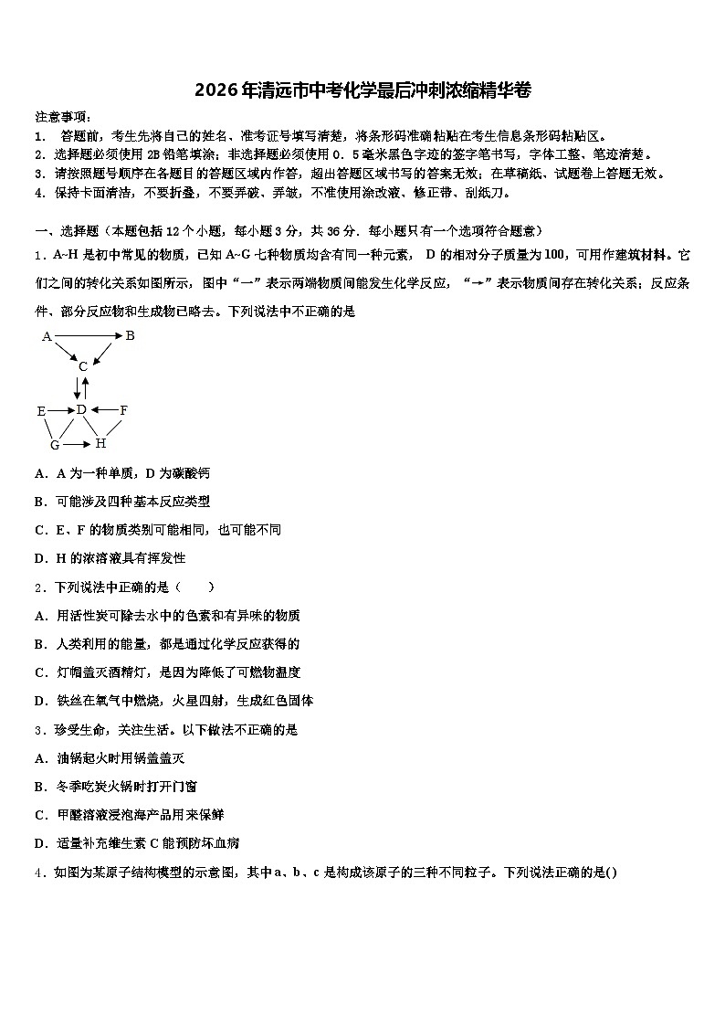2026年清远市中考化学最后冲刺浓缩精华卷（含答案解析）第1页
