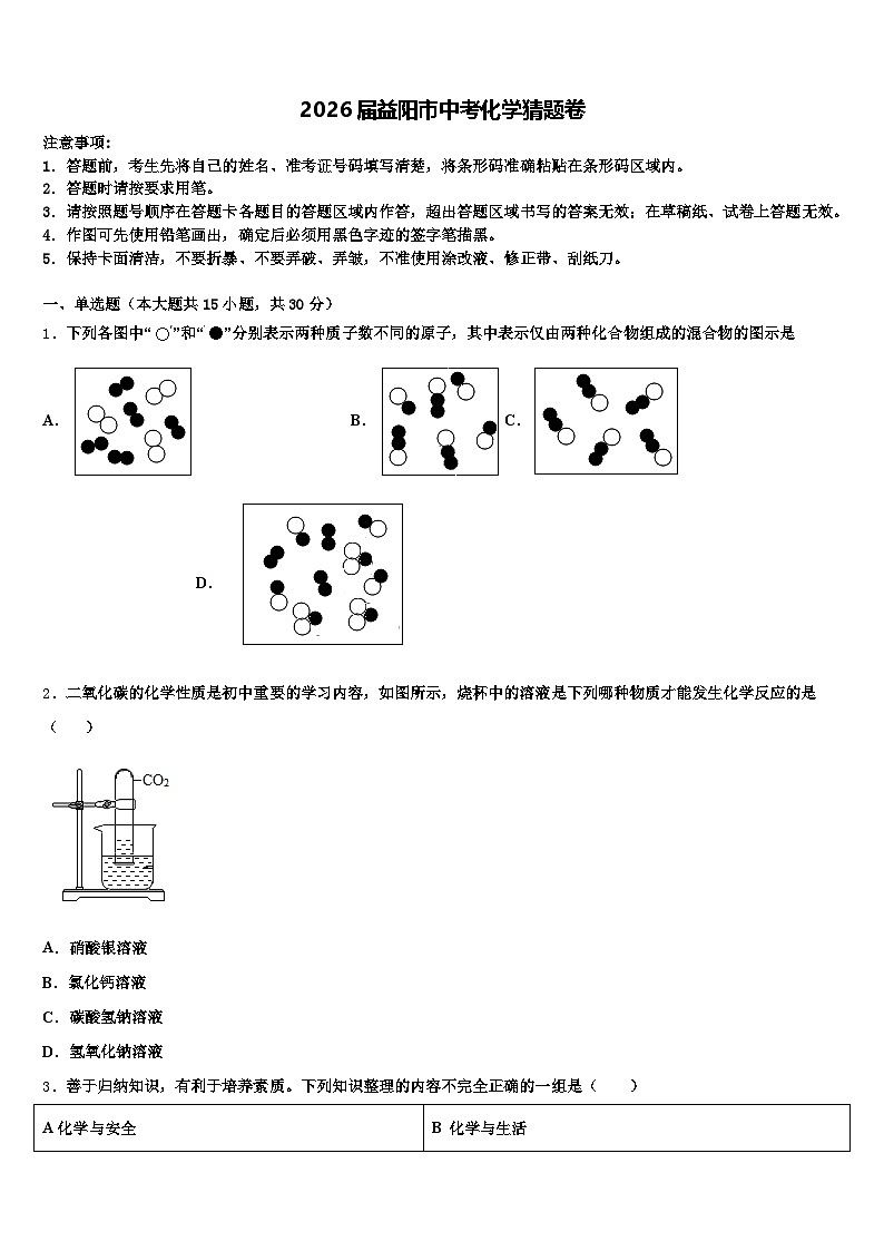 2026届益阳市中考化学猜题卷（含答案解析）第1页