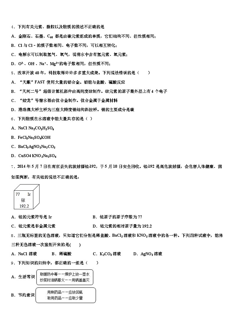2026届四平市中考化学全真模拟试卷（含答案解析）第2页