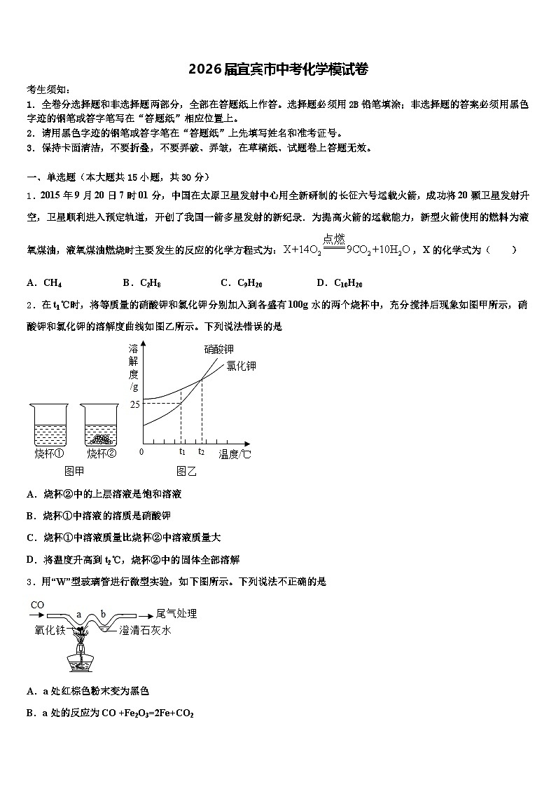 2026届宜宾市中考化学模试卷（含答案解析）第1页