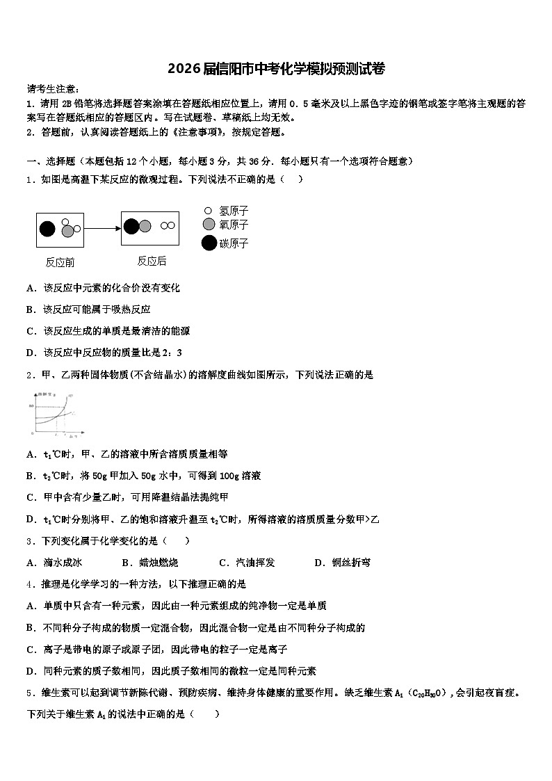 2026届信阳市中考化学模拟预测试卷（含答案解析）第1页