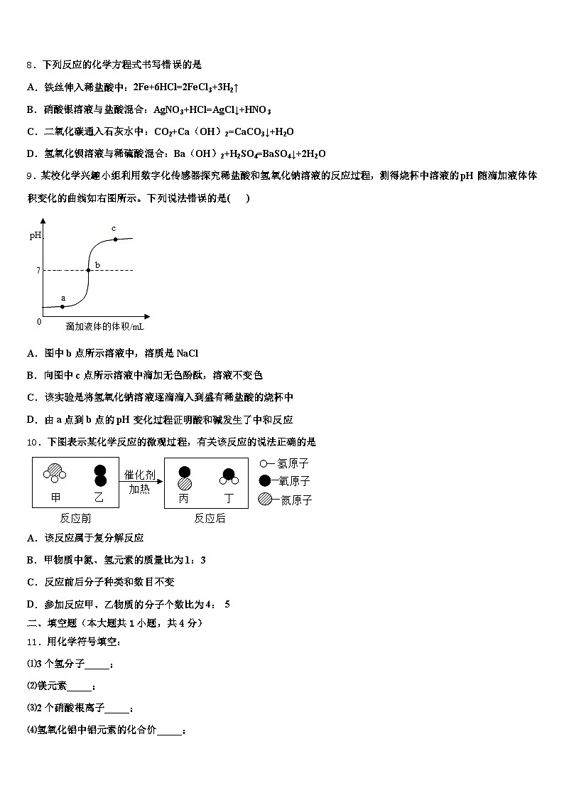 安徽省池州市2025-2026学年中考四模化学试题（含答案解析）第3页