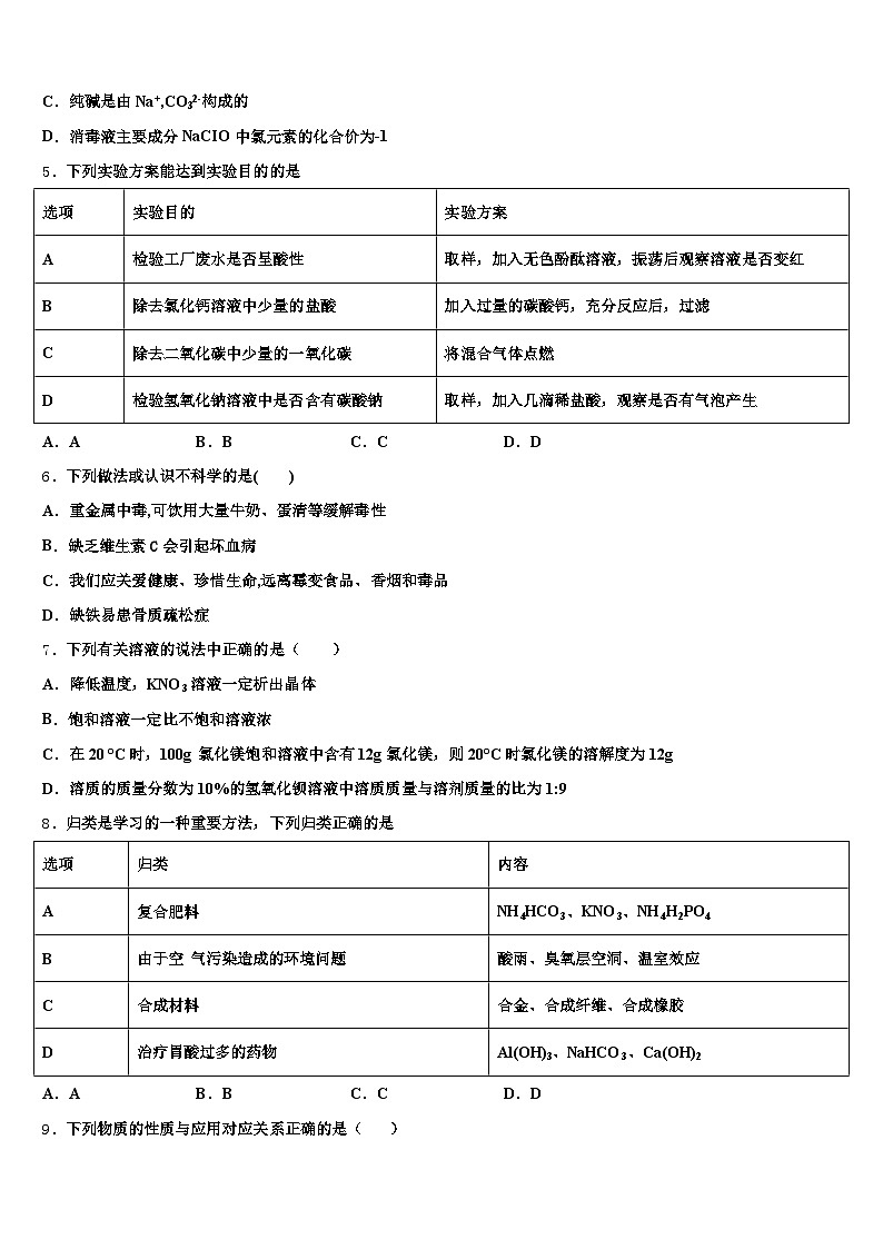 山西省运城市2026年中考化学模拟试题（含答案解析）第2页