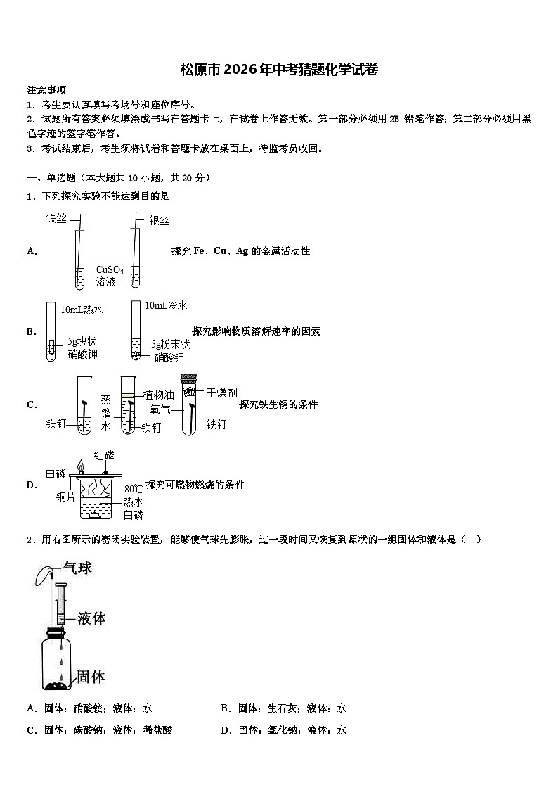 松原市2026年中考猜题化学试卷（含答案解析）第1页