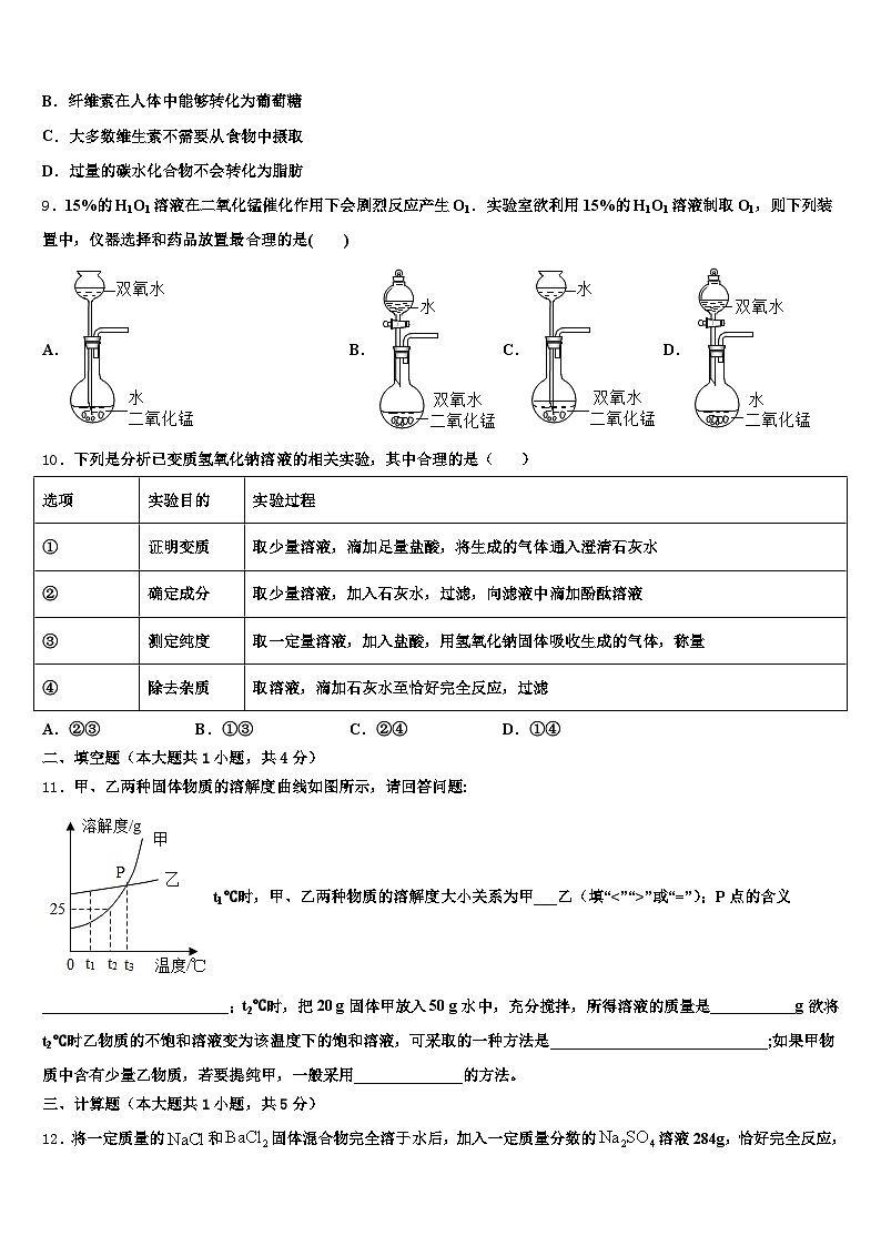山东省淄博市2025-2026学年中考化学模拟精编试卷（含答案解析）第3页